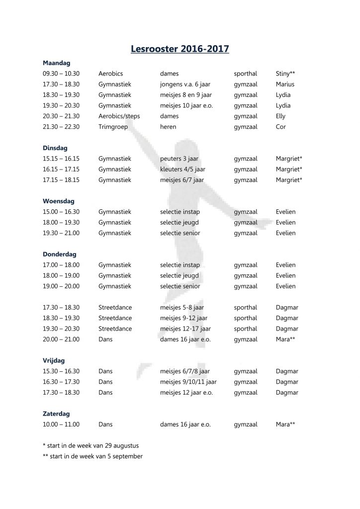 K&V 2016-2017 - Lesrooster